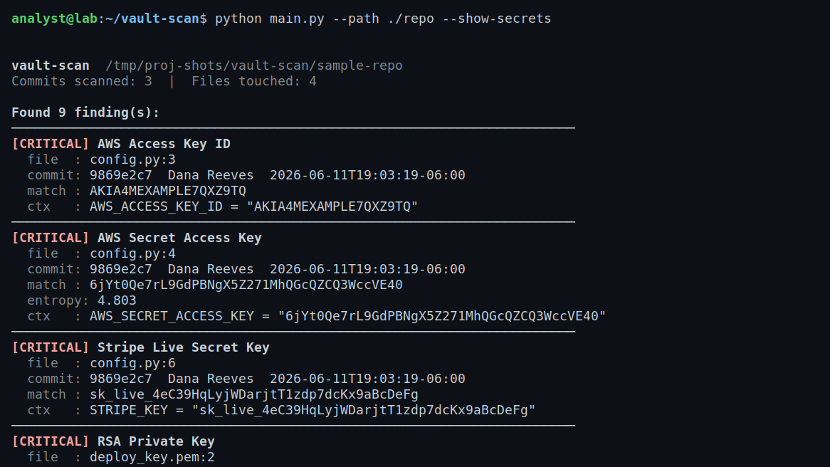 VaultScan — Secret Scanner for Git Repositories
